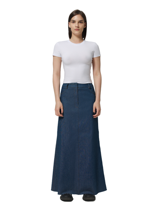 BLUE DENIM MAXI-SKIRT