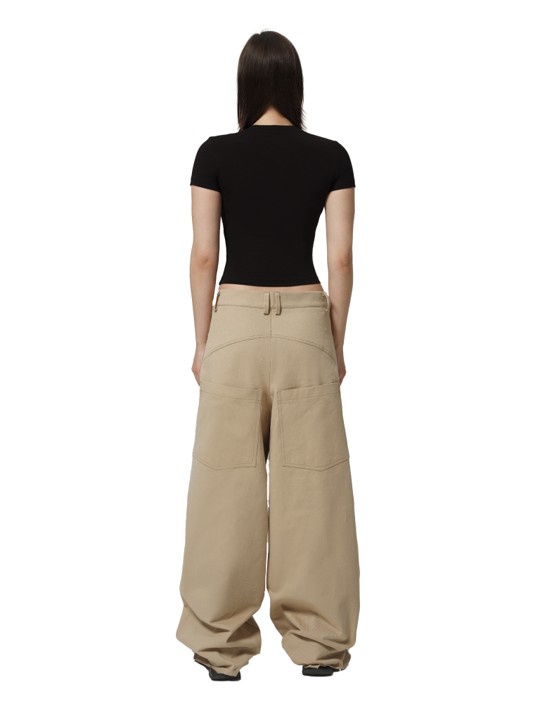 BEIGE WIDE COTTON PANTS