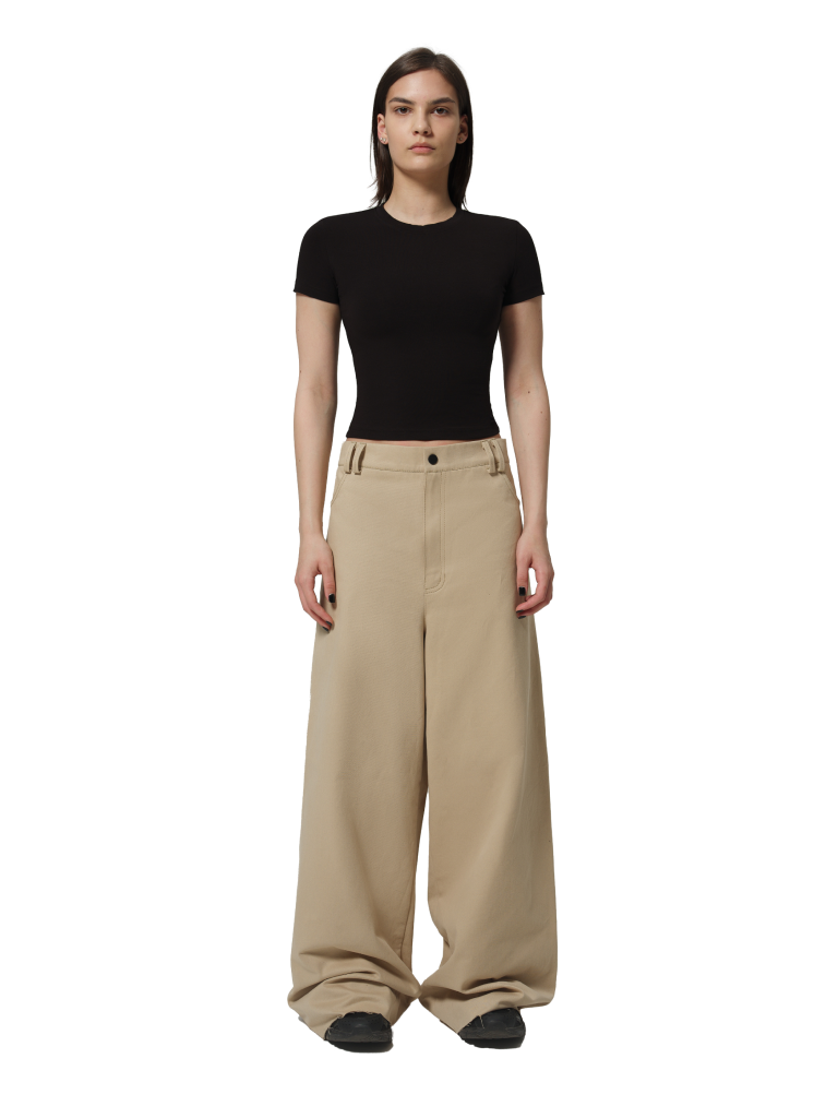 BEIGE WIDE COTTON PANTS