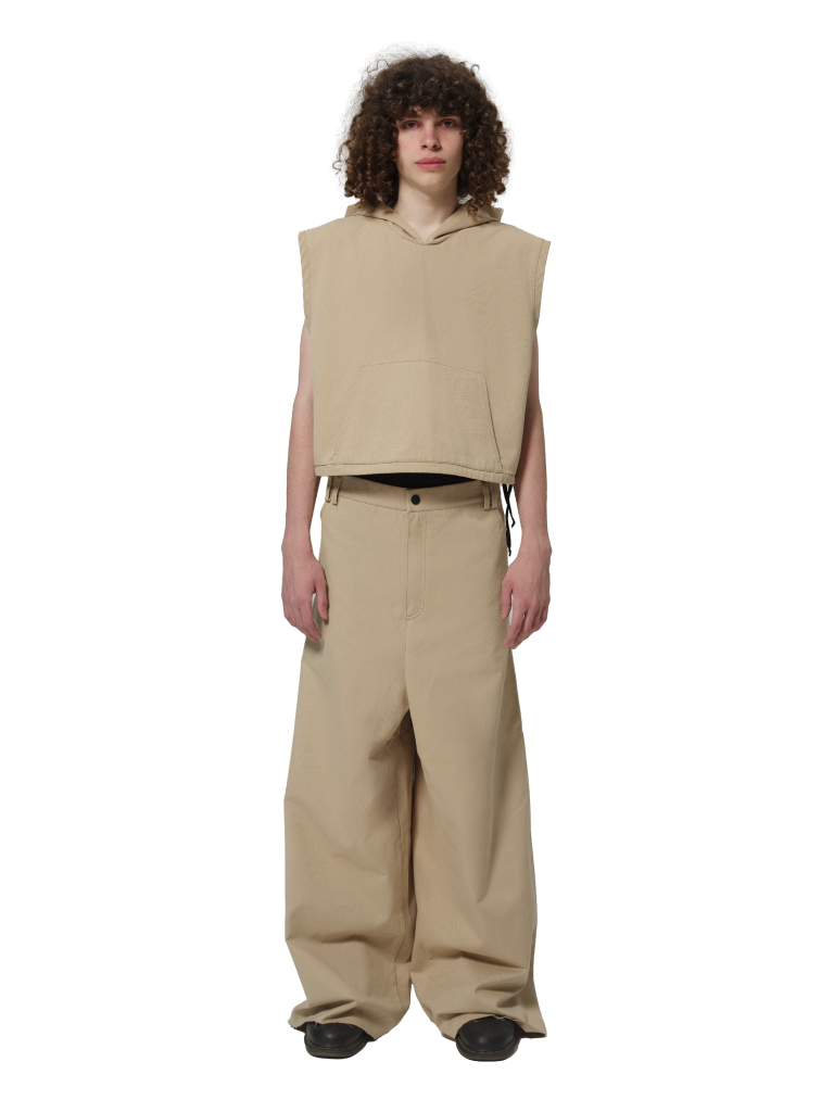 BEIGE WIDE COTTON PANTS