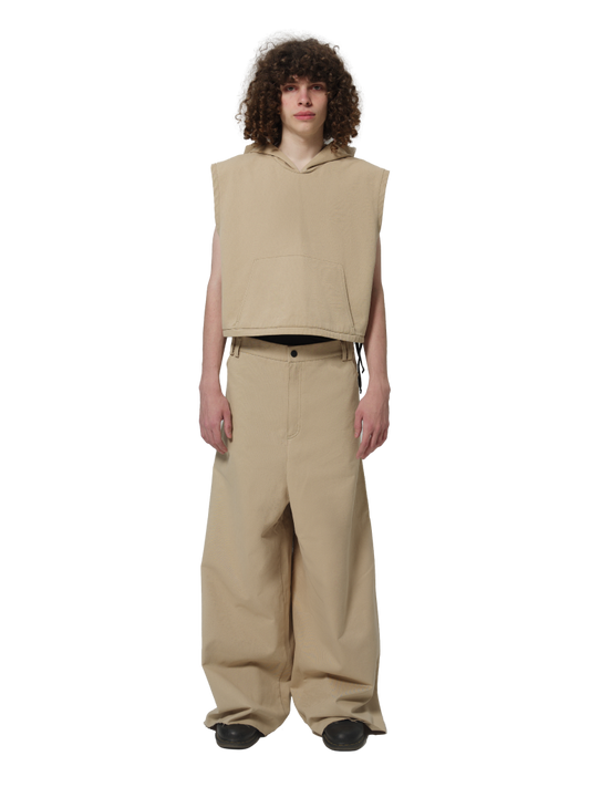 BEIGE WIDE COTTON PANTS