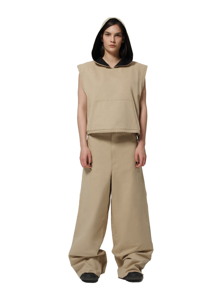 BEIGE WIDE COTTON PANTS