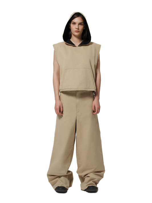 BEIGE WIDE COTTON PANTS